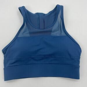 ZYIA Active Sports Bra Womens XS Blue Zip Up Racerback Mesh Upper Removable Pads